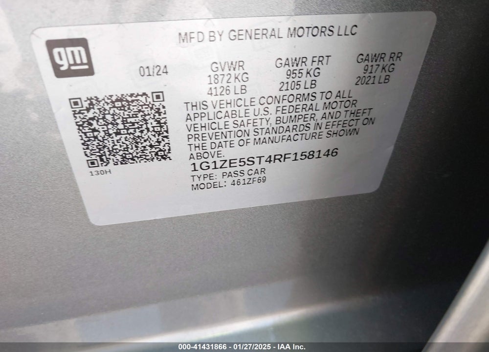 2024 CHEVROLET MALIBU FWD 2LT VIN: 1G1ZE5ST4RF158146