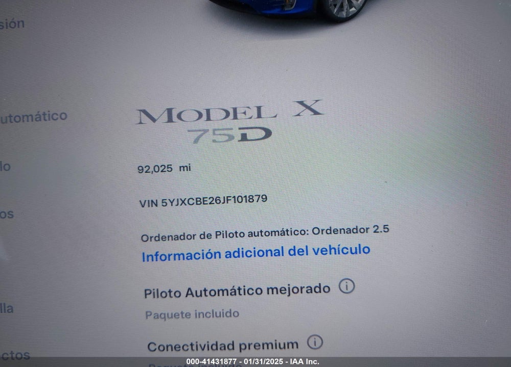 2018 TESLA MODEL X 100D/75D/P100D VIN: 5YJXCBE26JF101879