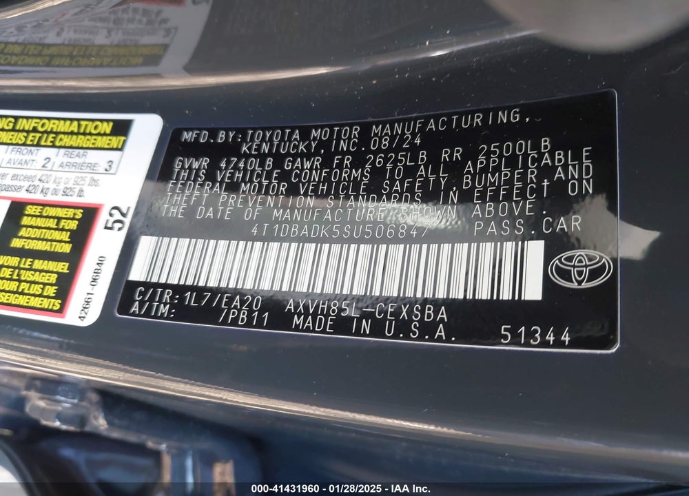 2025 TOYOTA CAMRY VIN: 4T1DBADK5SU506847