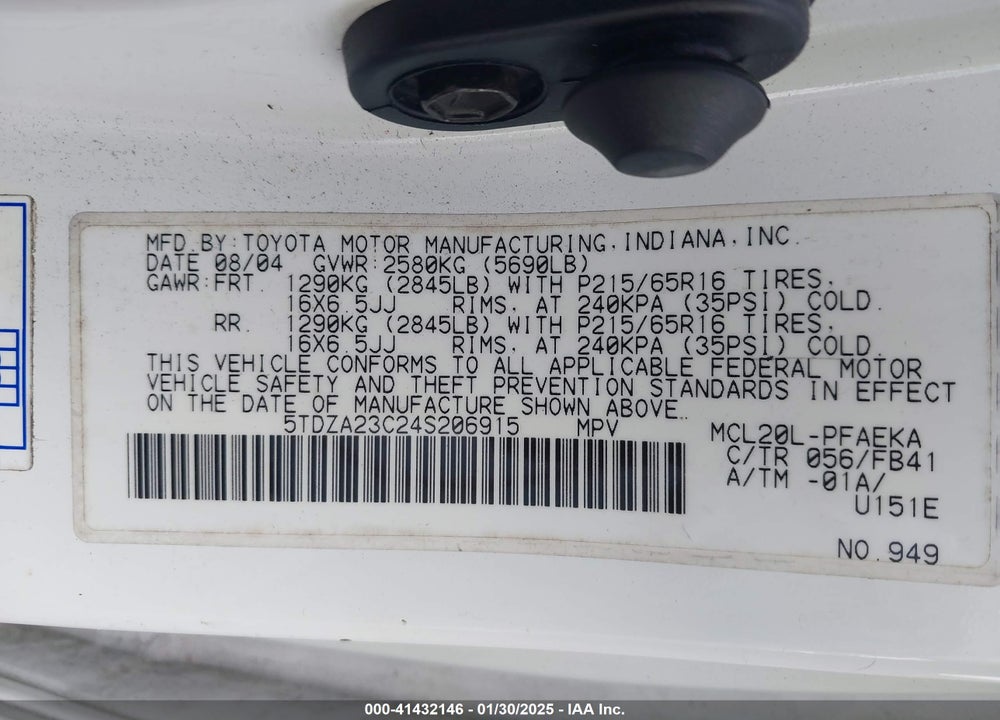 2004 TOYOTA SIENNA LE VIN: 5TDZA23C24S206915