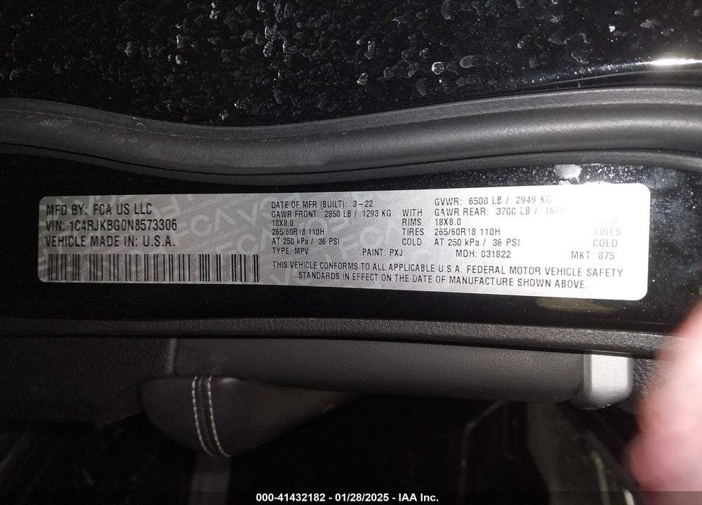 2022 JEEP GRAND CHEROKEE L LIMITED 4X4 VIN: 1C4RJKBG0N8573306