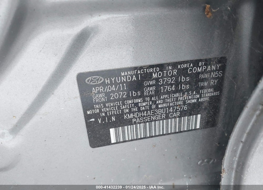 2011 HYUNDAI ELANTRA VIN: KMHDH4AE3BU147576