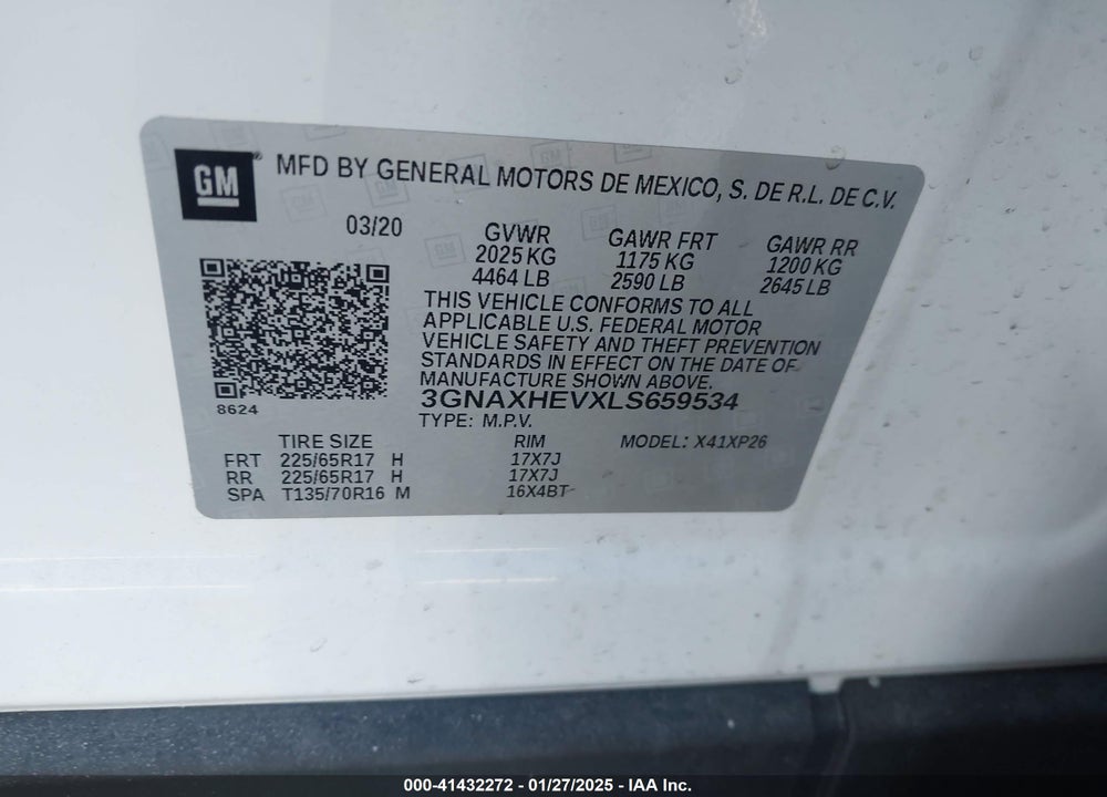 2020 CHEVROLET EQUINOX FWD LS VIN: 3GNAXHEVXLS659534