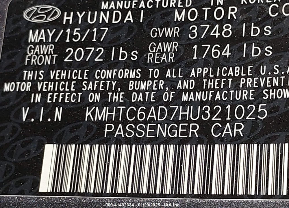 2017 HYUNDAI VELOSTER VIN: KMHTC6AD7HU321025