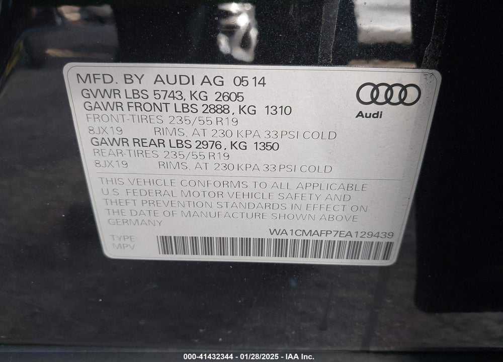 2014 AUDI Q5 3.0 TDI PREMIUM PLUS VIN: WA1CMAFP7EA129439