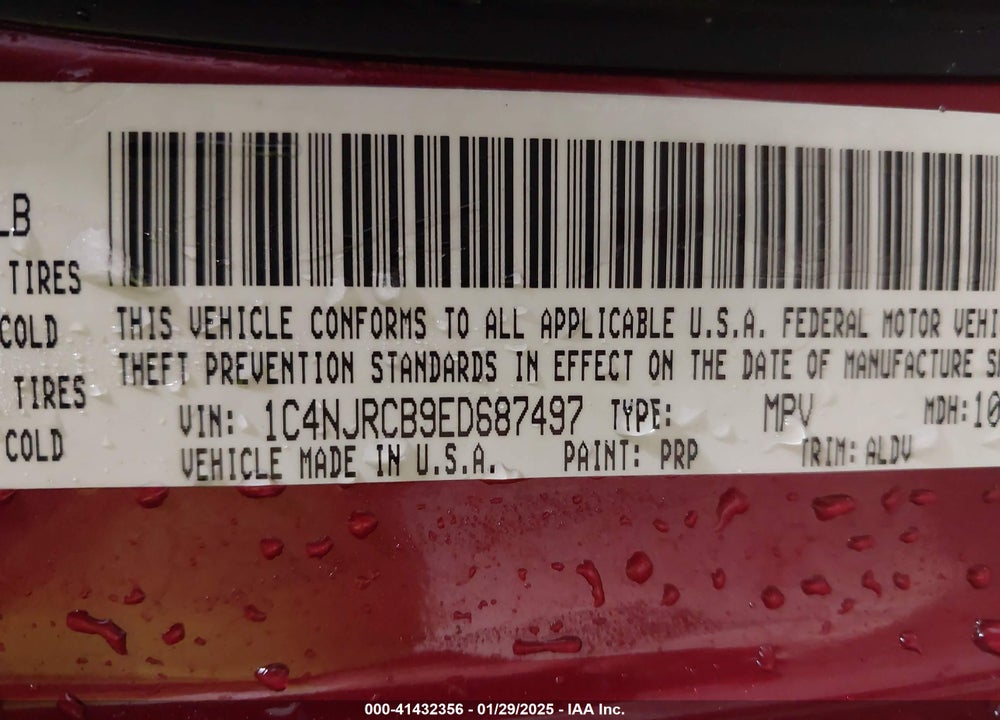 2014 JEEP PATRIOT LIMITED VIN: 1C4NJRCB9ED687497