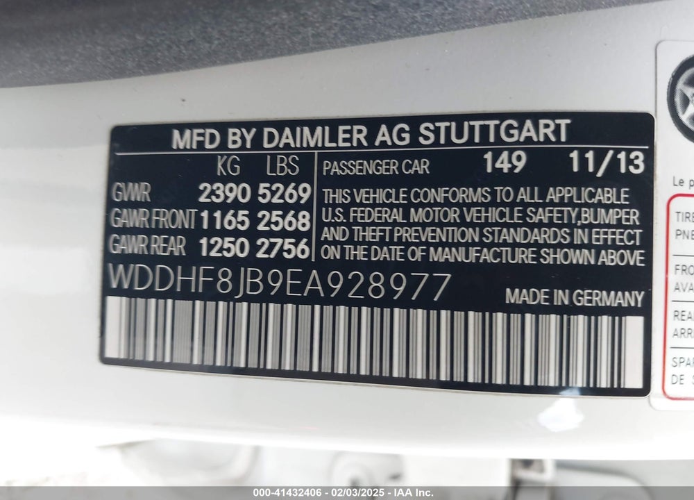 2014 MERCEDES-BENZ E 350 VIN: WDDHF8JB9EA928977