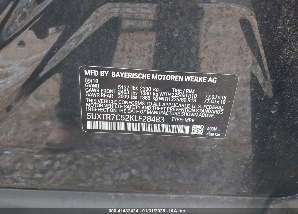 2019 BMW X3 SDRIVE30I VIN: 5UXTR7C52KLF28483