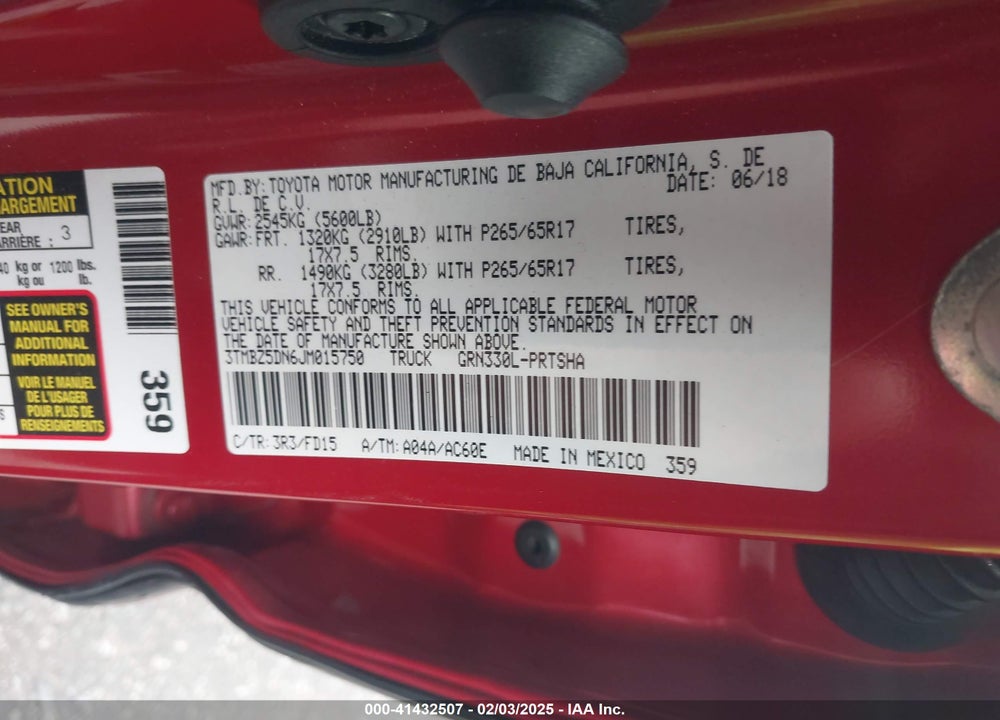 2018 TOYOTA TACOMA TRD SPORT VIN: 3TMBZ5DN6JM015750
