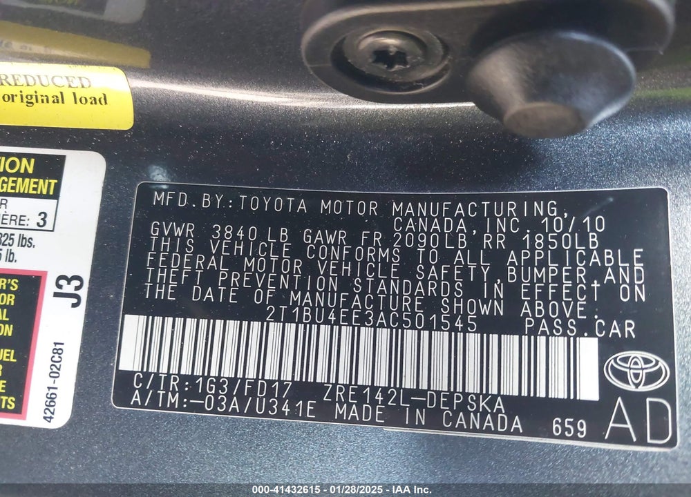 2010 TOYOTA COROLLA S VIN: 2T1BU4EE3AC501545