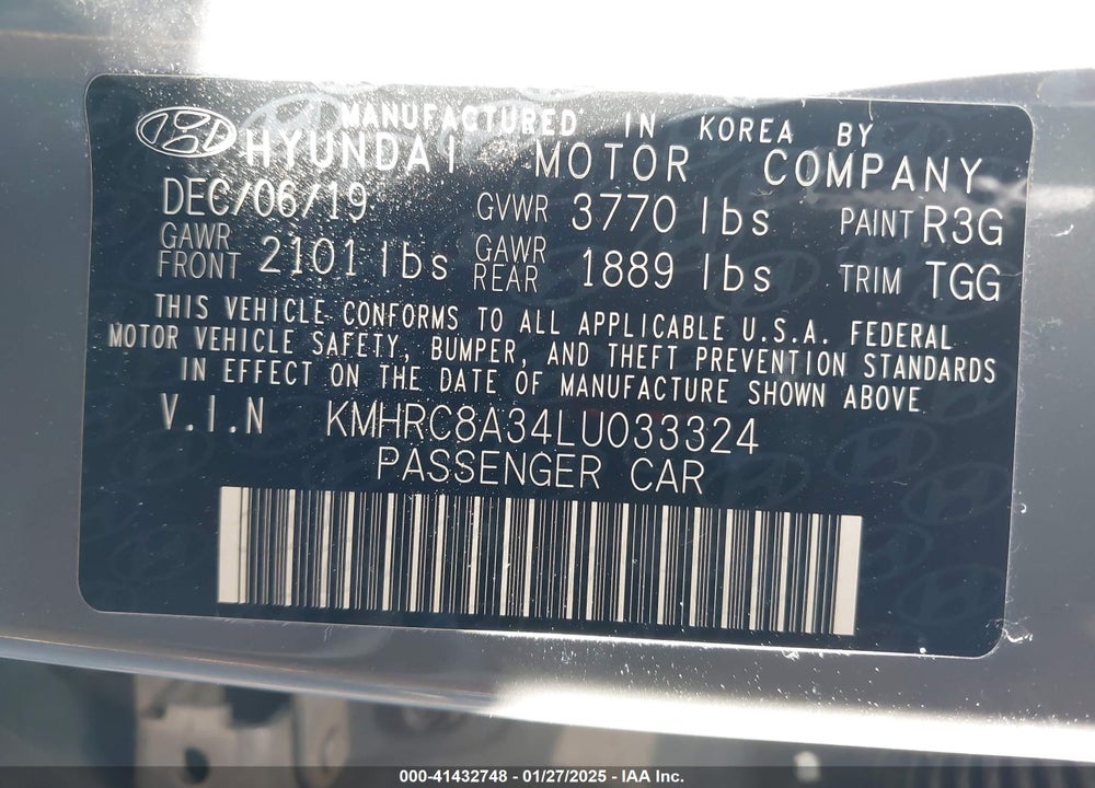 2020 HYUNDAI VENUE SEL VIN: KMHRC8A34LU033324