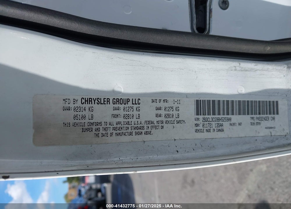 2011 DODGE CHARGER VIN: 2B3CL3CG9BH525900