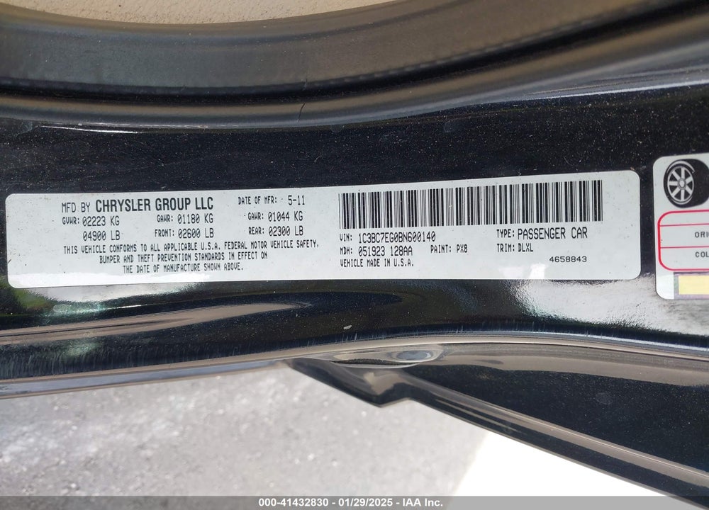 2011 CHRYSLER 200 VIN: 1C3BC7EG0BN600140