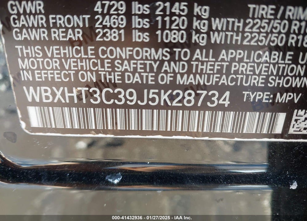 2018 BMW X1 VIN: WBXHT3C39J5K28734