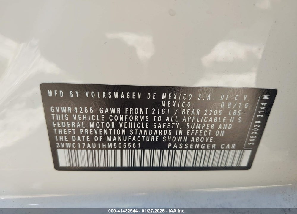 2017 VOLKSWAGEN GOLF SPORTWAGEN VIN: 3VWC17AU1HM506561