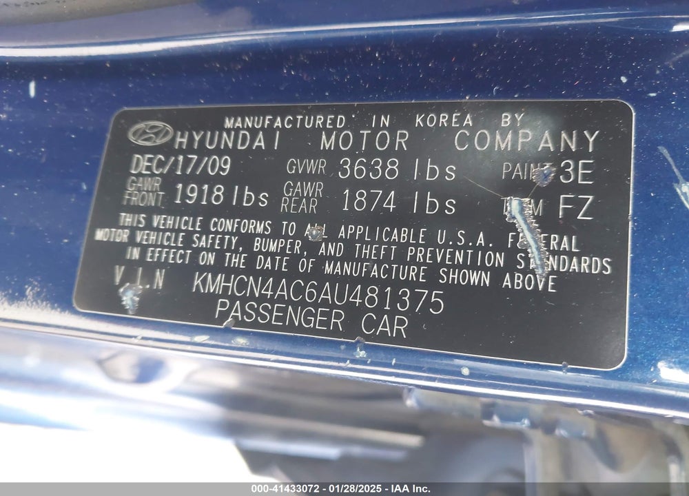 2010 HYUNDAI ACCENT GLS VIN: KMHCN4AC6AU481375