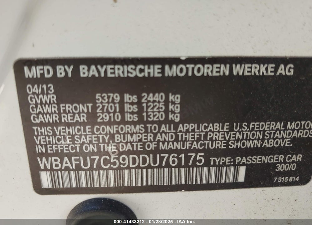 2013 BMW 535I XDRIVE VIN: WBAFU7C59DDU76175