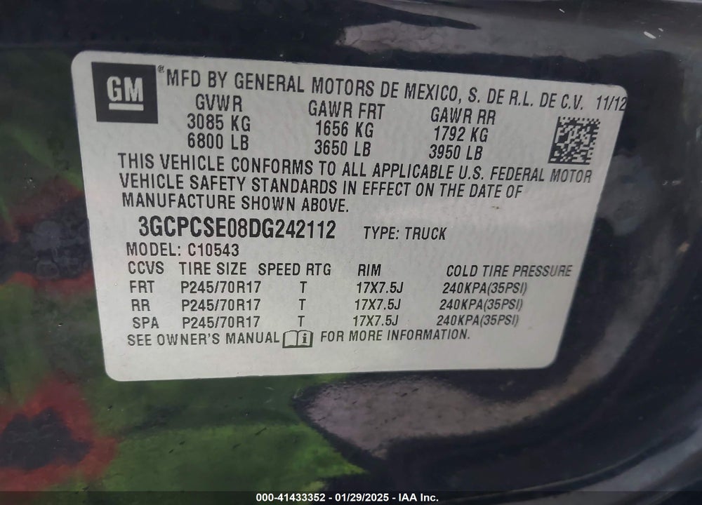 2013 CHEVROLET SILVERADO 1500 VIN: 3GCPCSE08DG242112