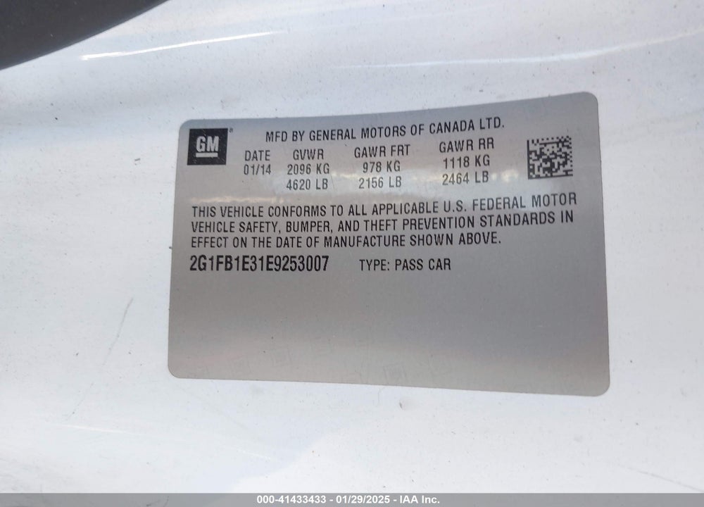 2014 CHEVROLET CAMARO VIN: 2G1FB1E31E9253007