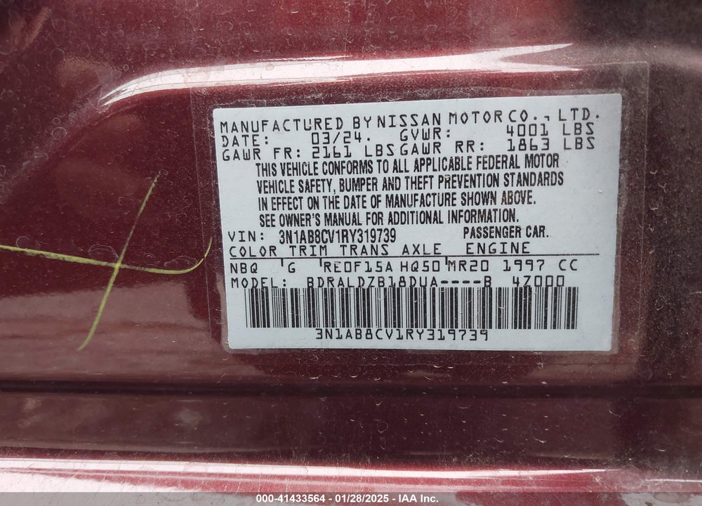 2024 NISSAN SENTRA SV XTRONIC CVT VIN: 3N1AB8CV1RY319739