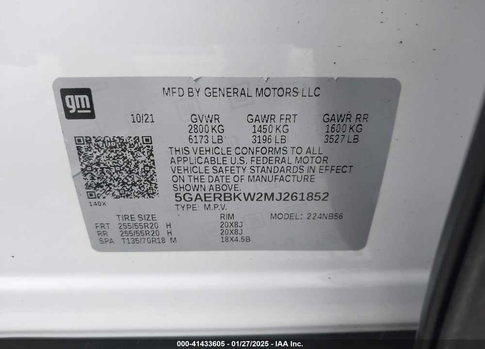 2021 BUICK ENCLAVE FWD ESSENCE VIN: 5GAERBKW2MJ261852