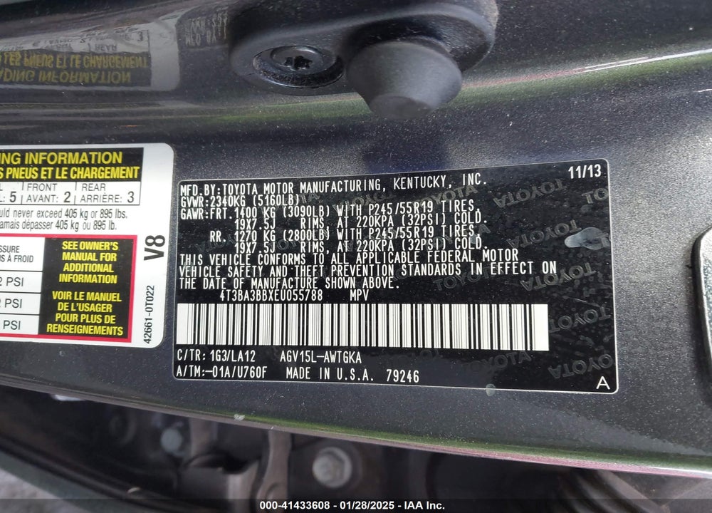 2014 TOYOTA VENZA XLE VIN: 4T3BA3BBXEU055788