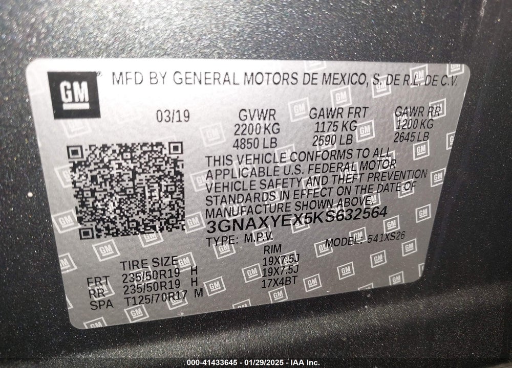 2019 CHEVROLET EQUINOX PREMIER VIN: 3GNAXYEX5KS632564