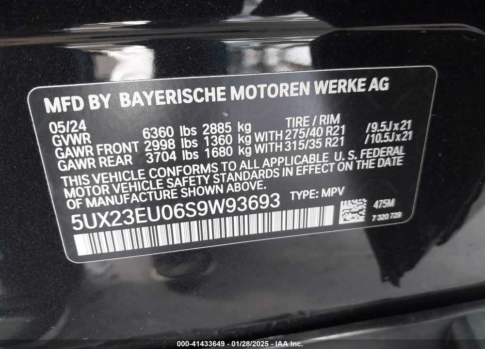 2025 BMW X5 XDRIVE40I VIN: 5UX23EU06S9W93693