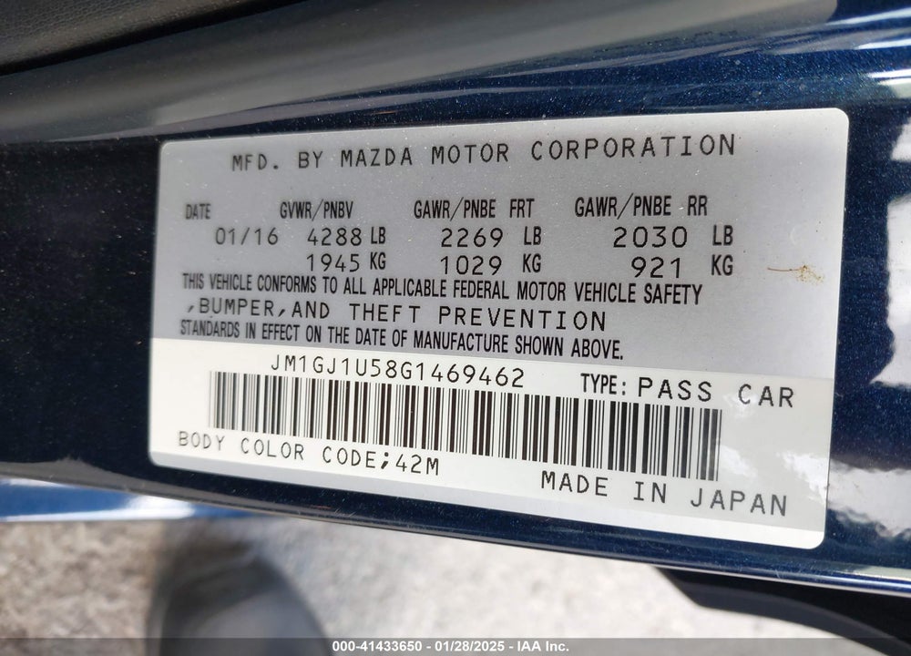 2016 MAZDA 6 VIN: JM1GJ1U58G1469462