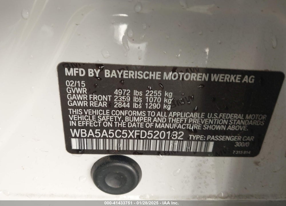 2015 BMW 528I VIN: WBA5A5C5XFD520132