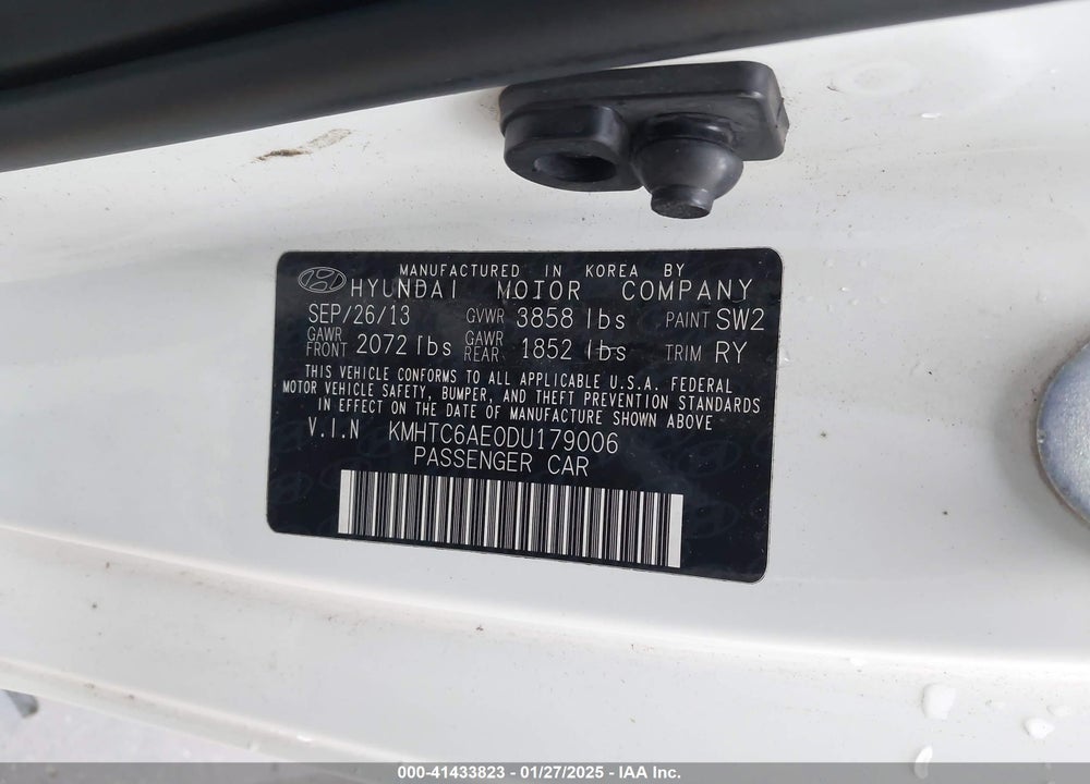 2013 HYUNDAI VELOSTER TURBO W/BLACK VIN: KMHTC6AE0DU179006