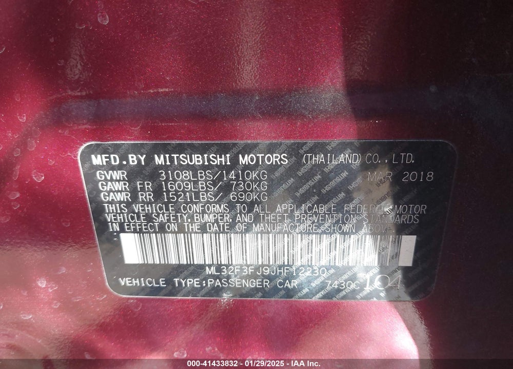 2018 MITSUBISHI MIRAGE G4 VIN: ML32F3FJ9JHF12230