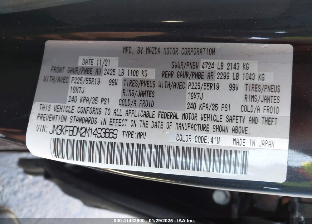 2021 MAZDA CX-5 GRAND TOURING VIN: JM3KFBDM2M1493669