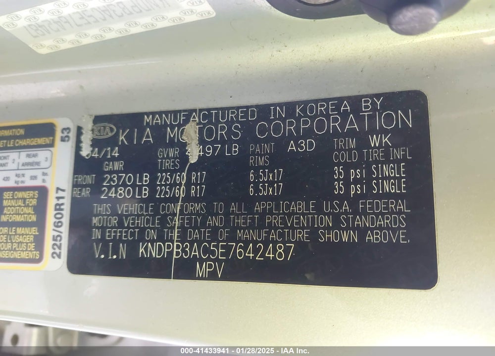 2014 KIA SPORTAGE LX VIN: KNDPB3AC5E7642487