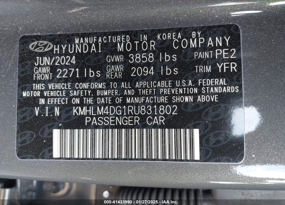 2024 HYUNDAI ELANTRA VIN: KMHLM4DG1RU831802