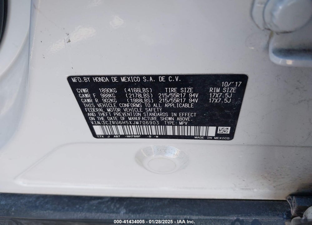 2018 HONDA HR-V EX VIN: 3CZRU6H5XJM706903