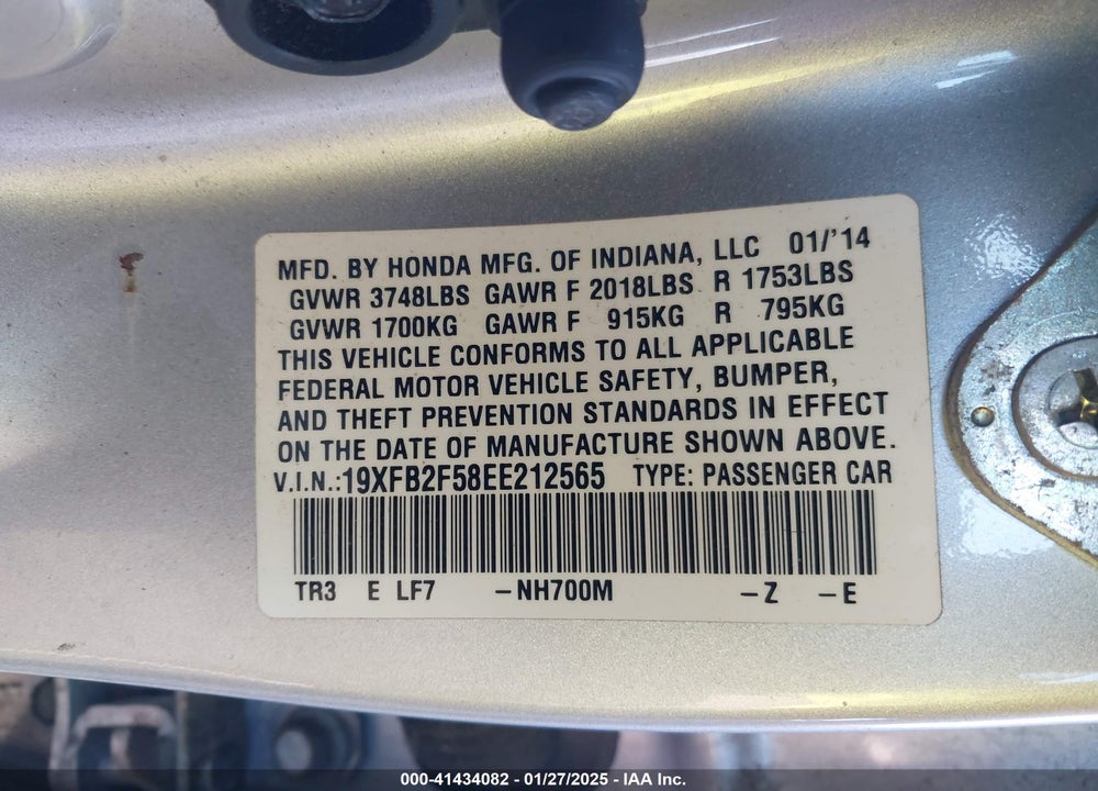 2014 HONDA CIVIC VIN: 19XFB2F58EE212565