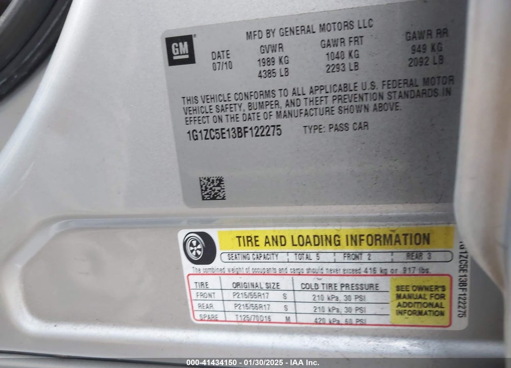 2011 CHEVROLET MALIBU VIN: 1G1ZC5E13BF122275
