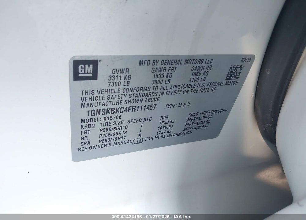2015 CHEVROLET TAHOE LT VIN: 1GNSKBKC4FR111457