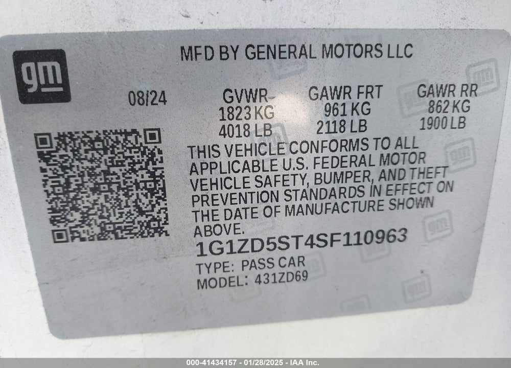 2025 CHEVROLET MALIBU LT VIN: 1G1ZD5ST4SF110963