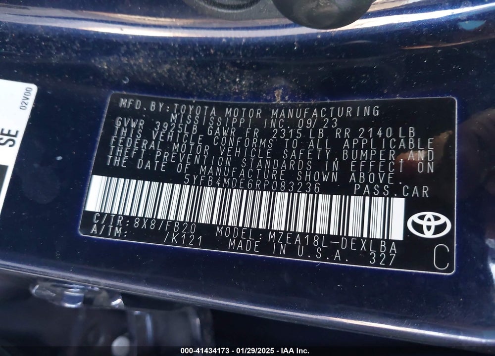 2024 TOYOTA COROLLA VIN: 5YFB4MDE6RP083236