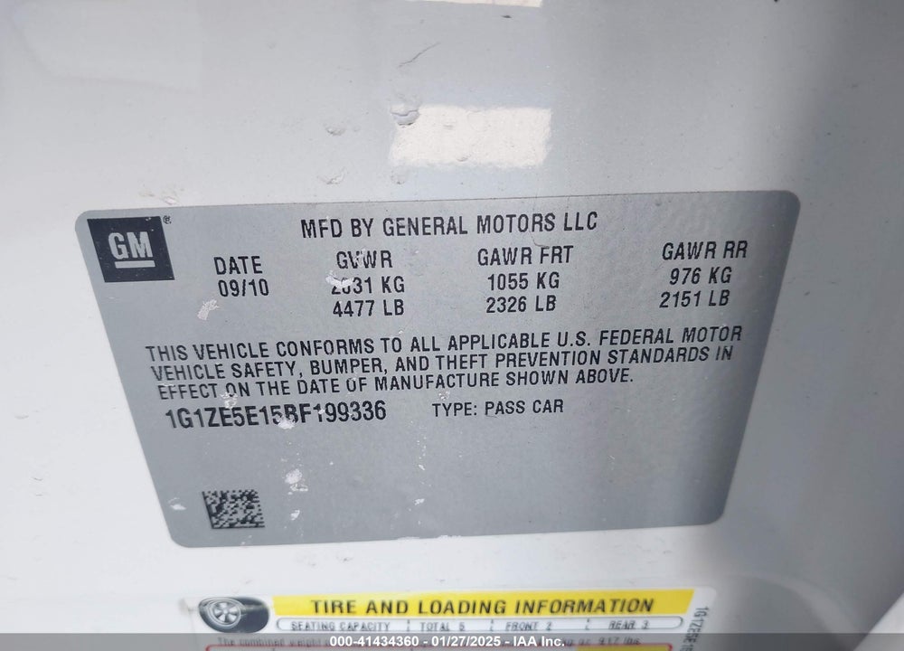 2011 CHEVROLET MALIBU LTZ VIN: 1G1ZE5E15BF199336
