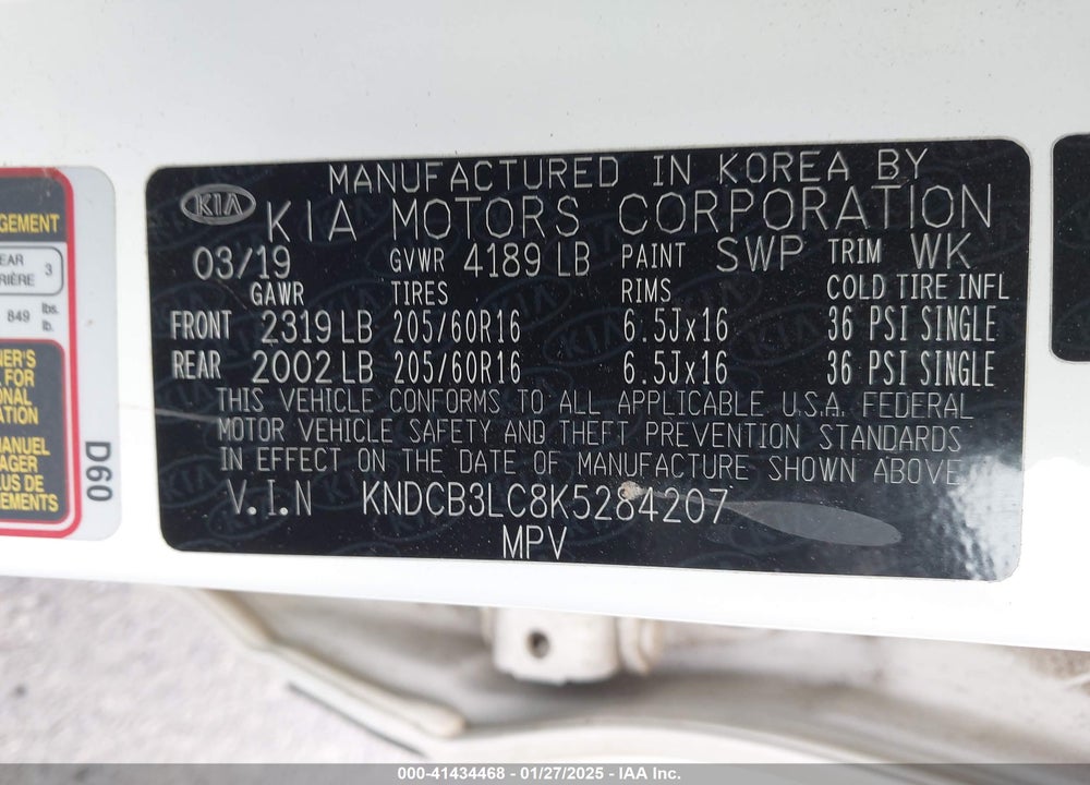 2019 KIA NIRO LX VIN: KNDCB3LC8K5284207