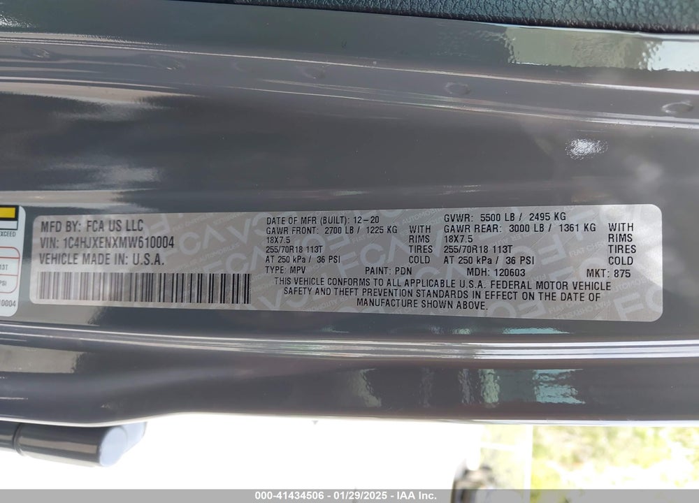 2021 JEEP WRANGLER UNLIMITED SAHARA ALTITUDE 4X4 VIN: 1C4HJXENXMW610004