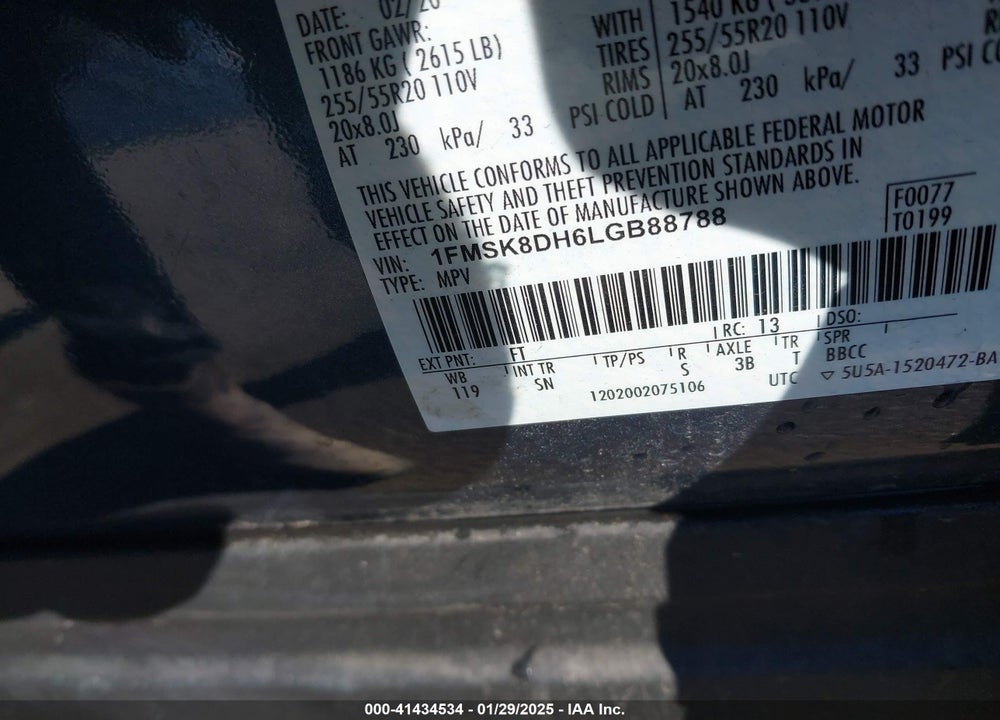 2020 FORD EXPLORER XLT VIN: 1FMSK8DH6LGB88788