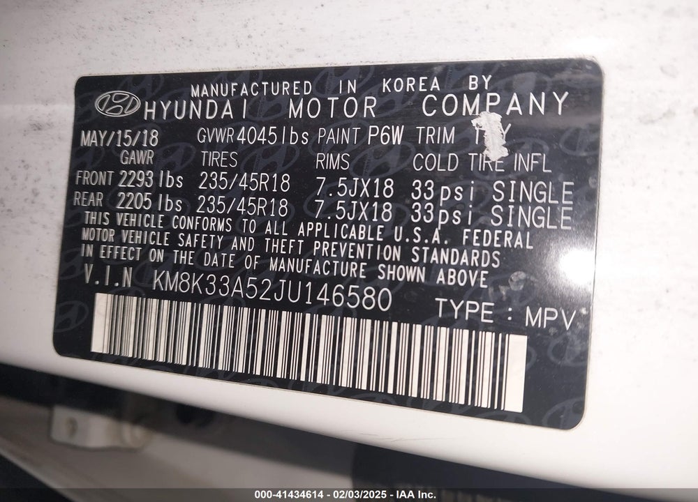 2018 HYUNDAI KONA VIN: KM8K33A52JU146580