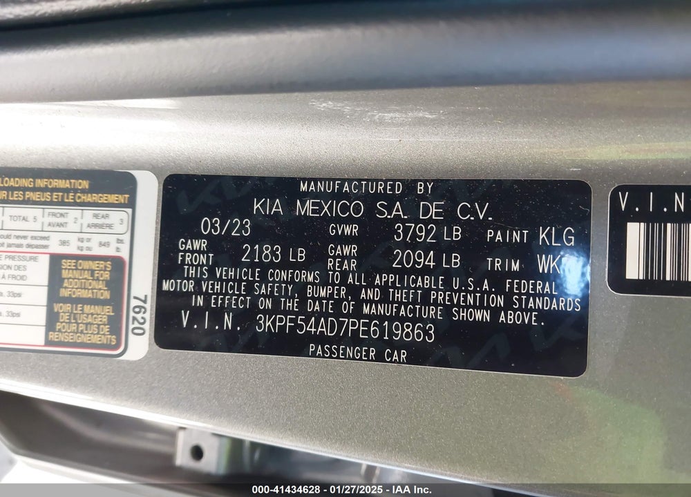 2023 KIA FORTE VIN: 3KPF54AD7PE619863