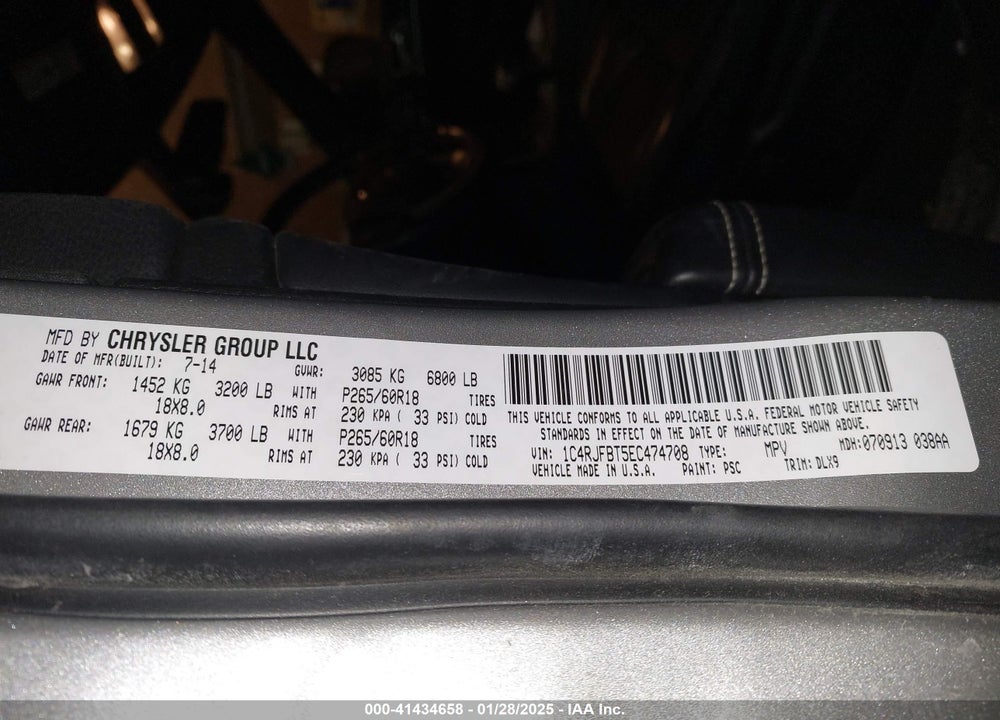 2014 JEEP GRAND CHEROKEE LIMITED VIN: 1C4RJFBT5EC474708