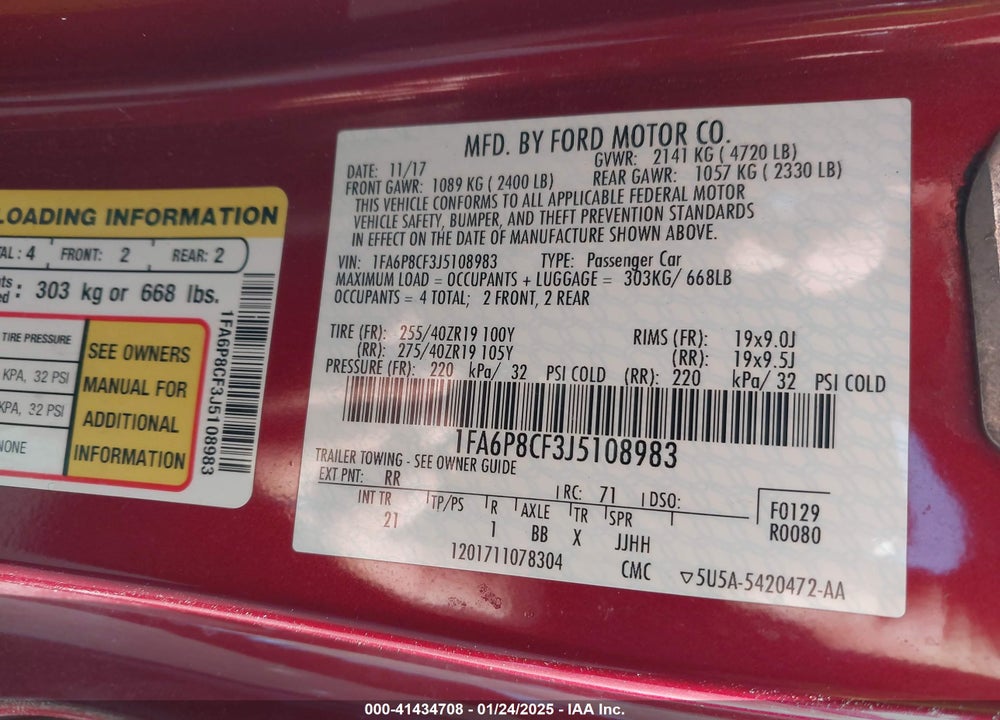 2018 FORD MUSTANG VIN: 1FA6P8CF3J5108983
