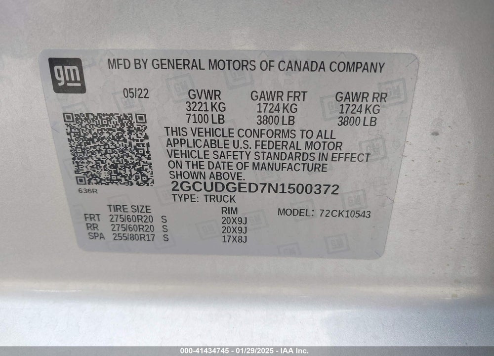 2022 CHEVROLET SILVERADO VIN: 2GCUDGED7N1500372
